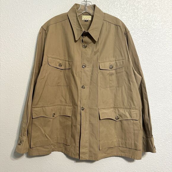 Abercrombie & Fitch Khaki Bush Poplin Belted Safari Coat Size 44 Vintage